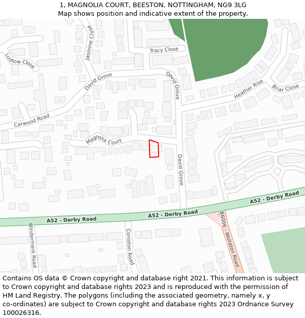 1, MAGNOLIA COURT, BEESTON, NOTTINGHAM, NG9 3LG: Location map and indicative extent of plot