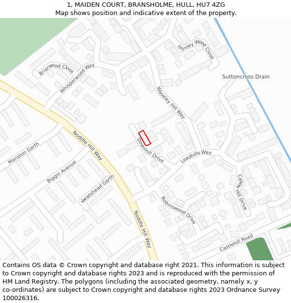 1, MAIDEN COURT, BRANSHOLME, HULL, HU7 4ZG: Location map and indicative extent of plot