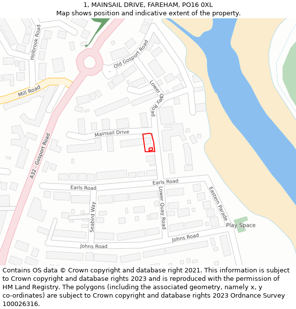 1, MAINSAIL DRIVE, FAREHAM, PO16 0XL: Location map and indicative extent of plot