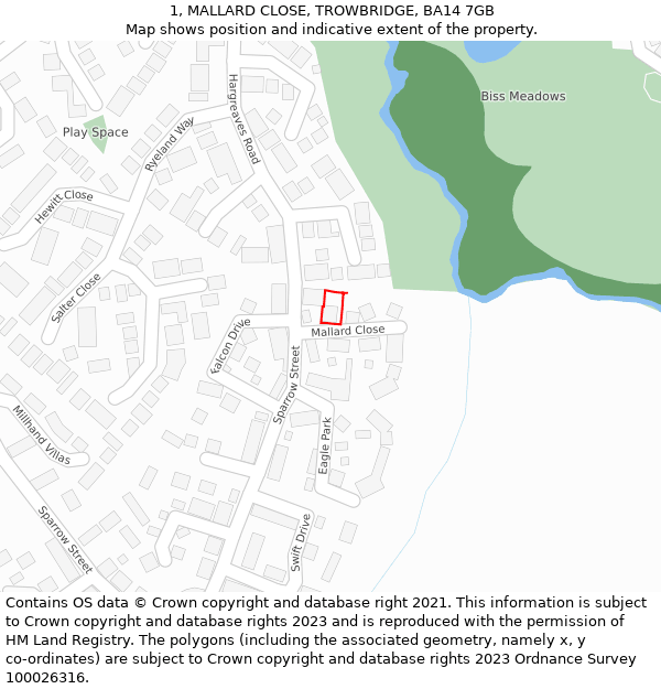 1, MALLARD CLOSE, TROWBRIDGE, BA14 7GB: Location map and indicative extent of plot