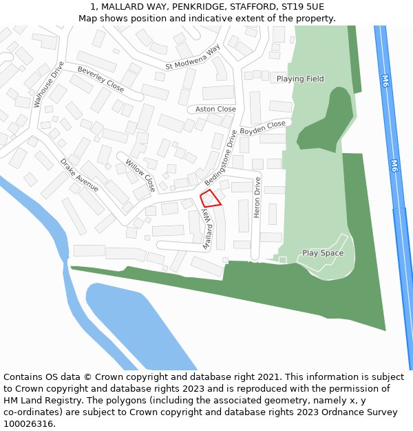 1, MALLARD WAY, PENKRIDGE, STAFFORD, ST19 5UE: Location map and indicative extent of plot
