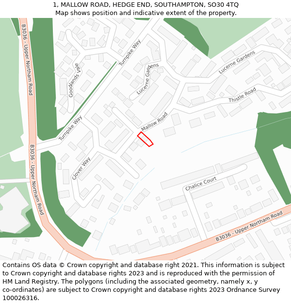 1, MALLOW ROAD, HEDGE END, SOUTHAMPTON, SO30 4TQ: Location map and indicative extent of plot