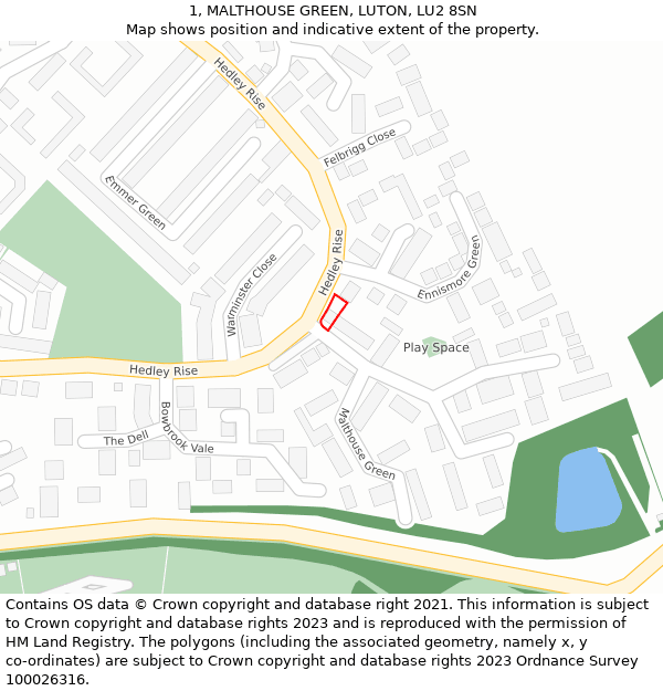 1, MALTHOUSE GREEN, LUTON, LU2 8SN: Location map and indicative extent of plot