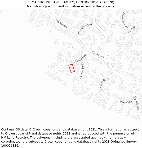 1, MALTHOUSE LANE, RAMSEY, HUNTINGDON, PE26 1SQ: Location map and indicative extent of plot