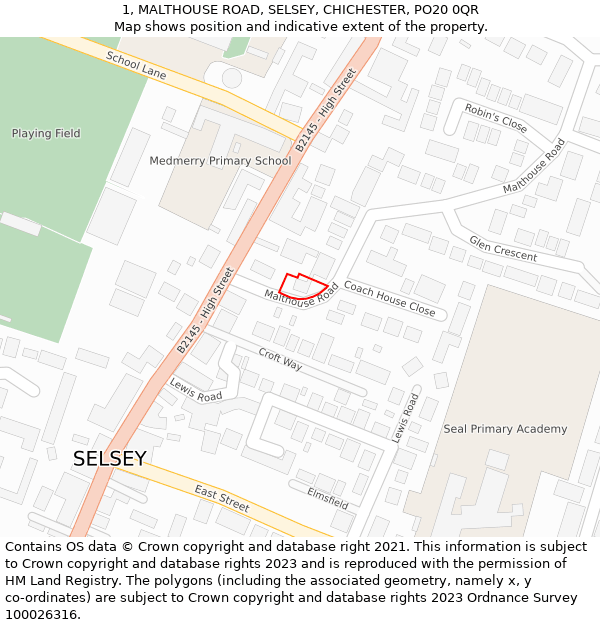 1, MALTHOUSE ROAD, SELSEY, CHICHESTER, PO20 0QR: Location map and indicative extent of plot