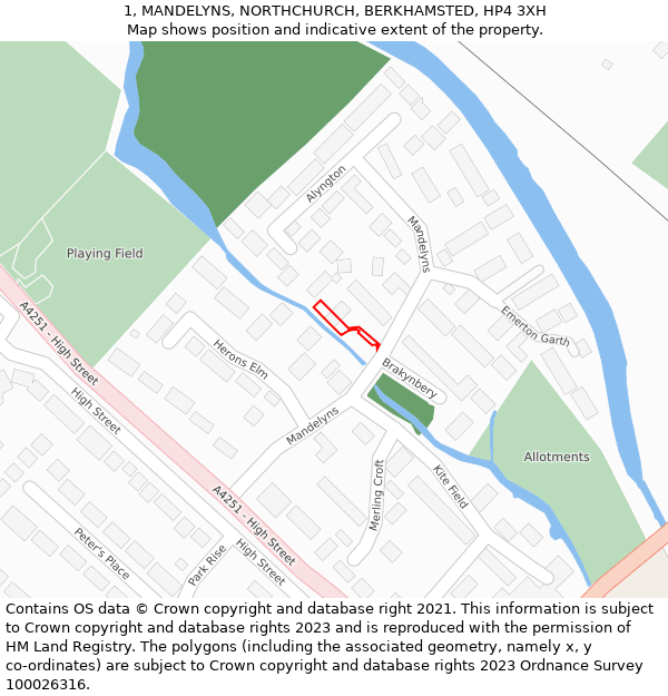 1, MANDELYNS, NORTHCHURCH, BERKHAMSTED, HP4 3XH: Location map and indicative extent of plot