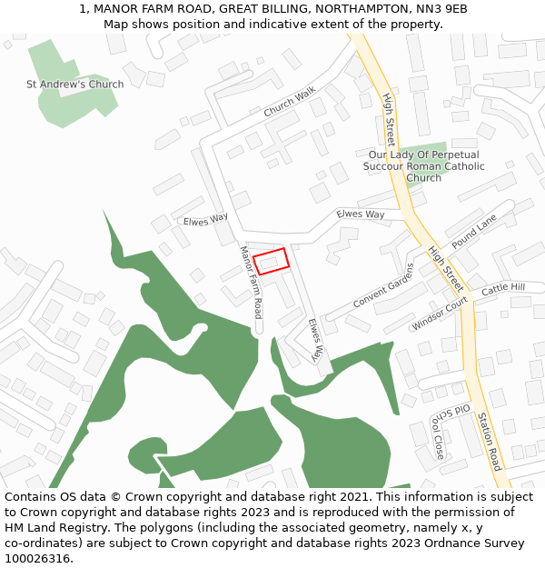 1, MANOR FARM ROAD, GREAT BILLING, NORTHAMPTON, NN3 9EB: Location map and indicative extent of plot