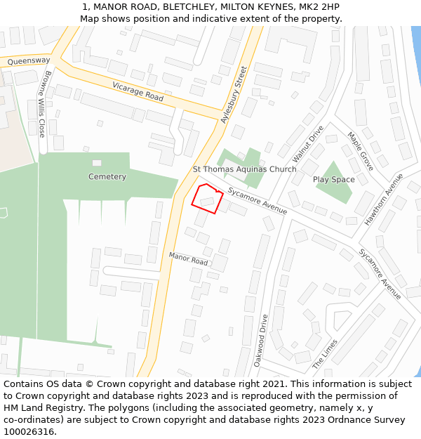 1, MANOR ROAD, BLETCHLEY, MILTON KEYNES, MK2 2HP: Location map and indicative extent of plot