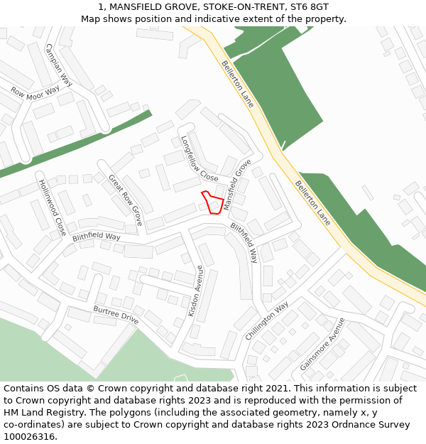 1, MANSFIELD GROVE, STOKE-ON-TRENT, ST6 8GT: Location map and indicative extent of plot