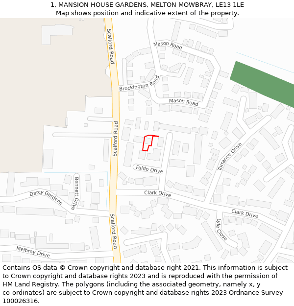 1, MANSION HOUSE GARDENS, MELTON MOWBRAY, LE13 1LE: Location map and indicative extent of plot