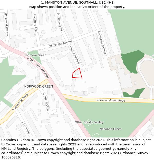 1, MANSTON AVENUE, SOUTHALL, UB2 4HE: Location map and indicative extent of plot