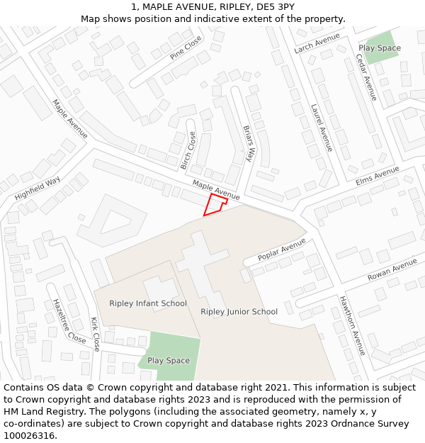 1, MAPLE AVENUE, RIPLEY, DE5 3PY: Location map and indicative extent of plot