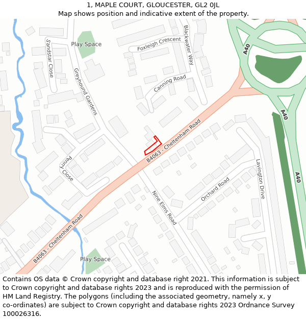 1, MAPLE COURT, GLOUCESTER, GL2 0JL: Location map and indicative extent of plot