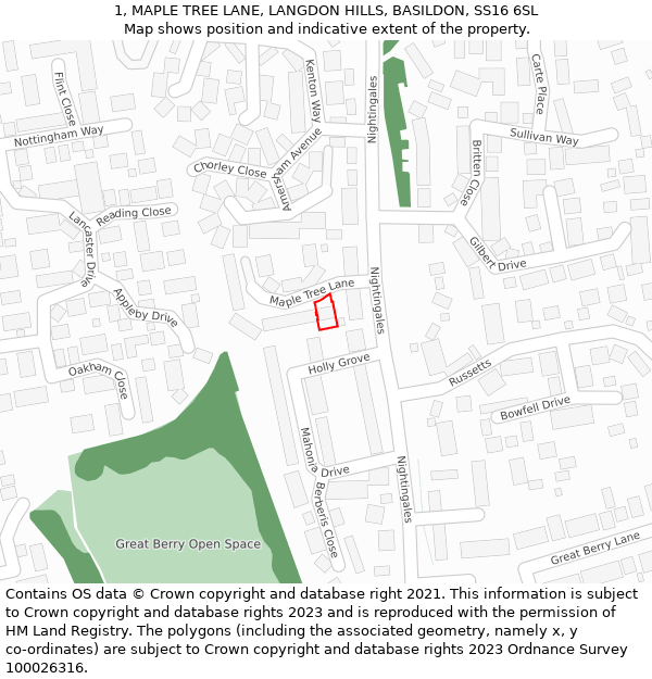 1, MAPLE TREE LANE, LANGDON HILLS, BASILDON, SS16 6SL: Location map and indicative extent of plot