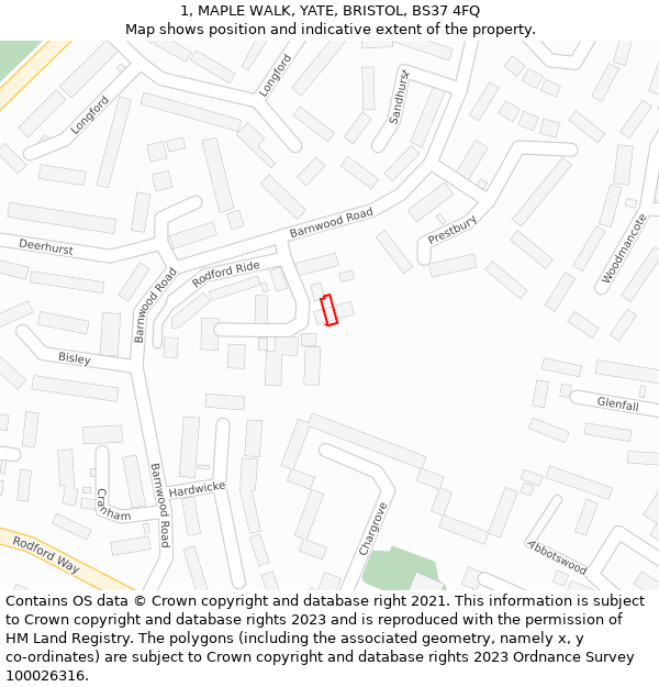 1, MAPLE WALK, YATE, BRISTOL, BS37 4FQ: Location map and indicative extent of plot