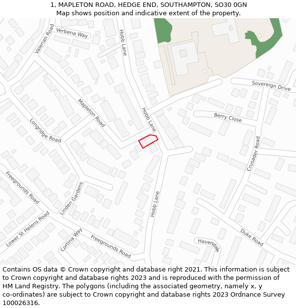 1, MAPLETON ROAD, HEDGE END, SOUTHAMPTON, SO30 0GN: Location map and indicative extent of plot