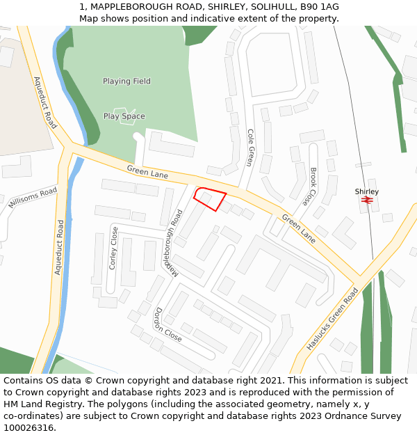 1, MAPPLEBOROUGH ROAD, SHIRLEY, SOLIHULL, B90 1AG: Location map and indicative extent of plot