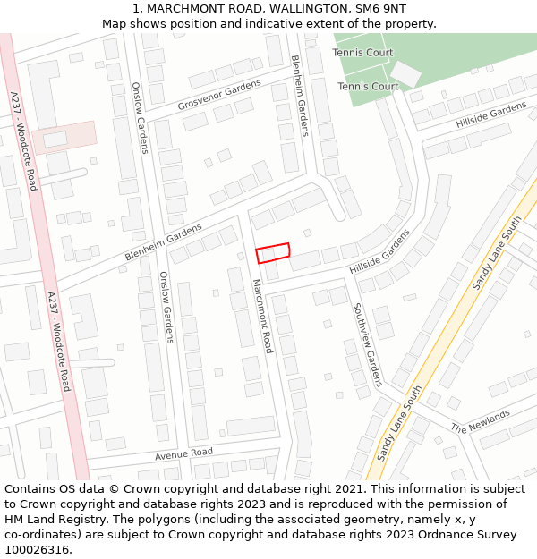 1, MARCHMONT ROAD, WALLINGTON, SM6 9NT: Location map and indicative extent of plot