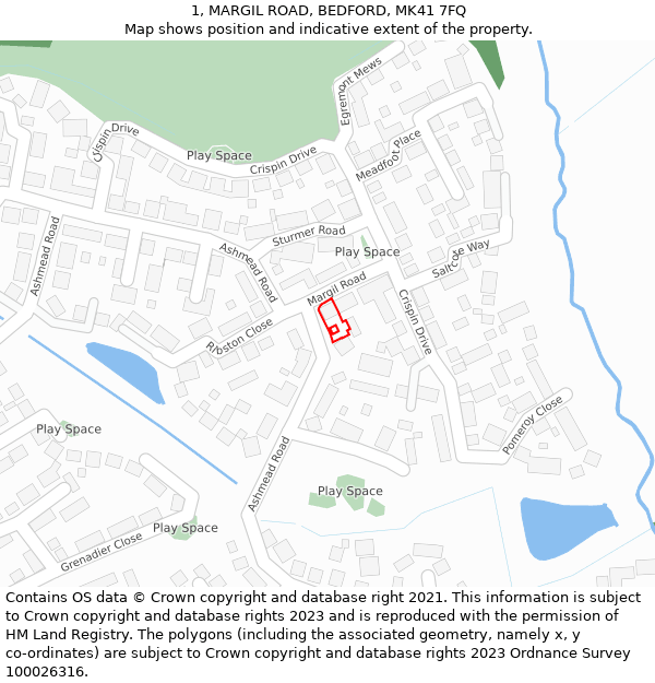 1, MARGIL ROAD, BEDFORD, MK41 7FQ: Location map and indicative extent of plot