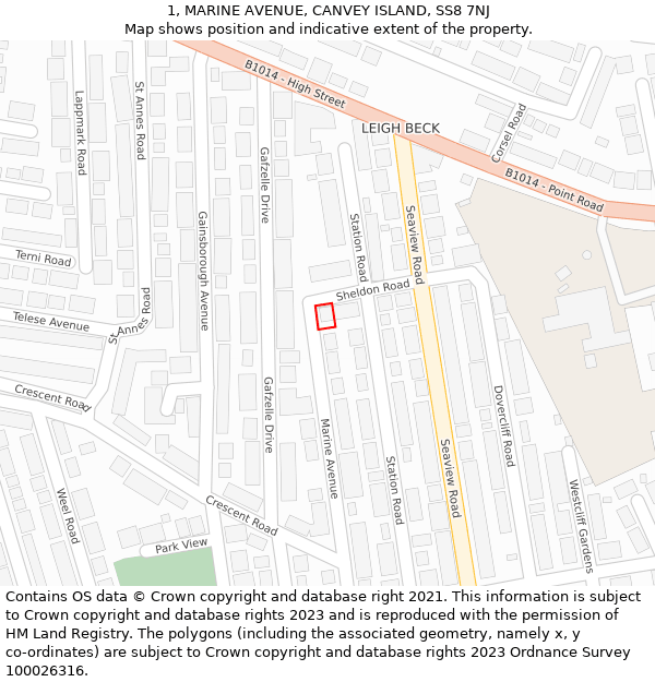 1, MARINE AVENUE, CANVEY ISLAND, SS8 7NJ: Location map and indicative extent of plot