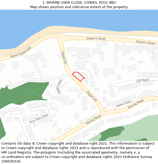 1, MARINE VIEW CLOSE, COWES, PO31 8BU: Location map and indicative extent of plot