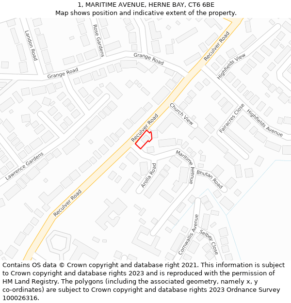 1, MARITIME AVENUE, HERNE BAY, CT6 6BE: Location map and indicative extent of plot