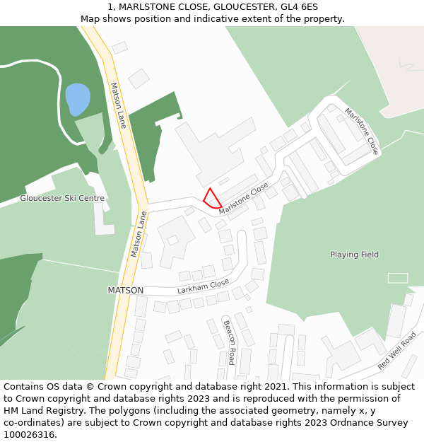1, MARLSTONE CLOSE, GLOUCESTER, GL4 6ES: Location map and indicative extent of plot