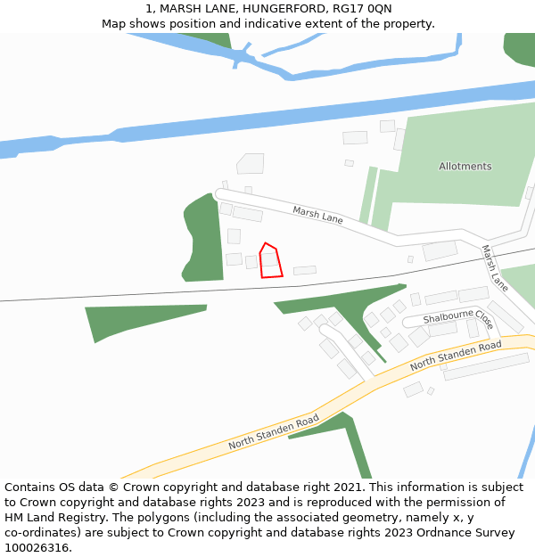 1, MARSH LANE, HUNGERFORD, RG17 0QN: Location map and indicative extent of plot