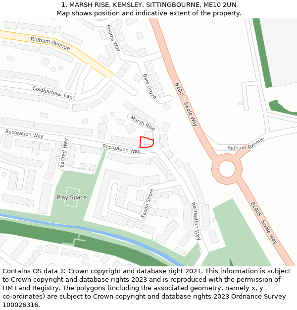 1, MARSH RISE, KEMSLEY, SITTINGBOURNE, ME10 2UN: Location map and indicative extent of plot