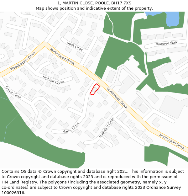 1, MARTIN CLOSE, POOLE, BH17 7XS: Location map and indicative extent of plot