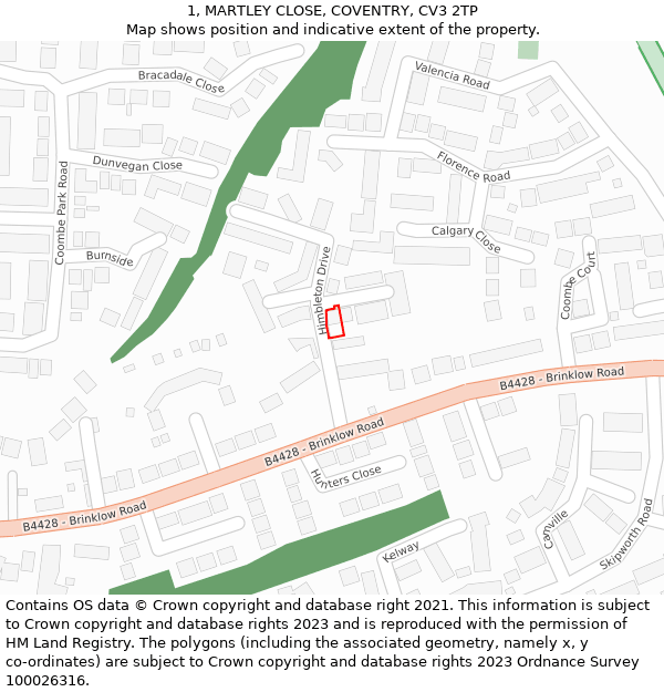 1, MARTLEY CLOSE, COVENTRY, CV3 2TP: Location map and indicative extent of plot