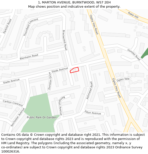 1, MARTON AVENUE, BURNTWOOD, WS7 2EH: Location map and indicative extent of plot