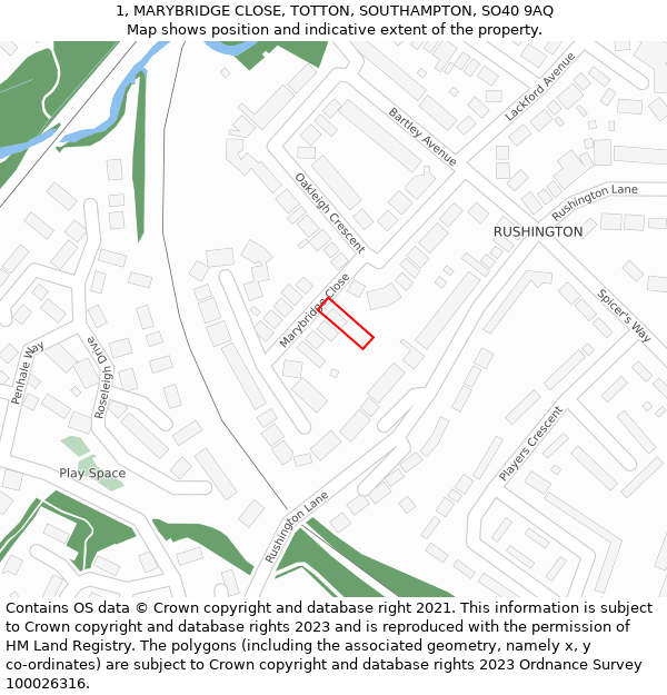 1, MARYBRIDGE CLOSE, TOTTON, SOUTHAMPTON, SO40 9AQ: Location map and indicative extent of plot