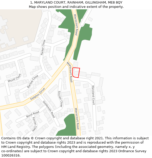 1, MARYLAND COURT, RAINHAM, GILLINGHAM, ME8 8QY: Location map and indicative extent of plot