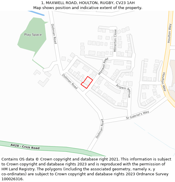 1, MAXWELL ROAD, HOULTON, RUGBY, CV23 1AH: Location map and indicative extent of plot