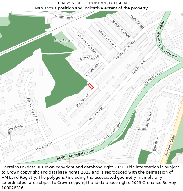 1, MAY STREET, DURHAM, DH1 4EN: Location map and indicative extent of plot