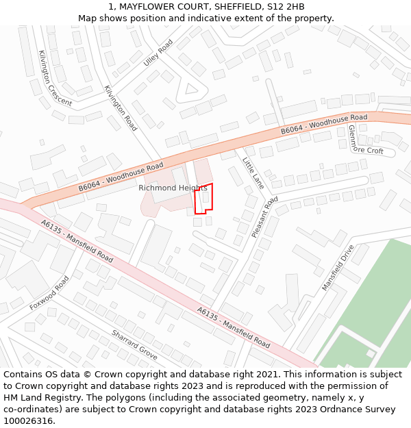 1, MAYFLOWER COURT, SHEFFIELD, S12 2HB: Location map and indicative extent of plot