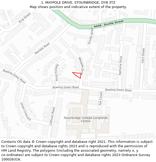 1, MAYPOLE DRIVE, STOURBRIDGE, DY8 3TZ: Location map and indicative extent of plot