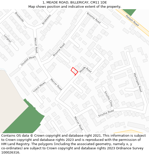 1, MEADE ROAD, BILLERICAY, CM11 1DE: Location map and indicative extent of plot