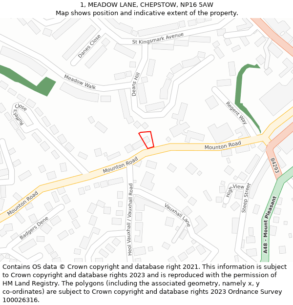 1, MEADOW LANE, CHEPSTOW, NP16 5AW: Location map and indicative extent of plot