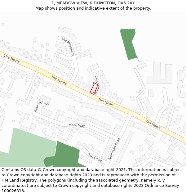 1, MEADOW VIEW, KIDLINGTON, OX5 2XY: Location map and indicative extent of plot