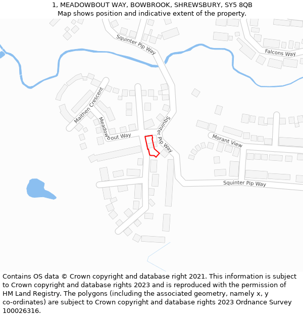 1, MEADOWBOUT WAY, BOWBROOK, SHREWSBURY, SY5 8QB: Location map and indicative extent of plot