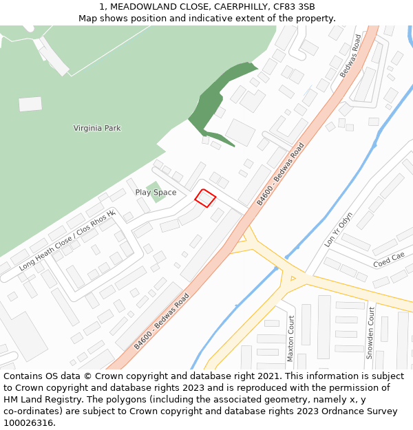 1, MEADOWLAND CLOSE, CAERPHILLY, CF83 3SB: Location map and indicative extent of plot