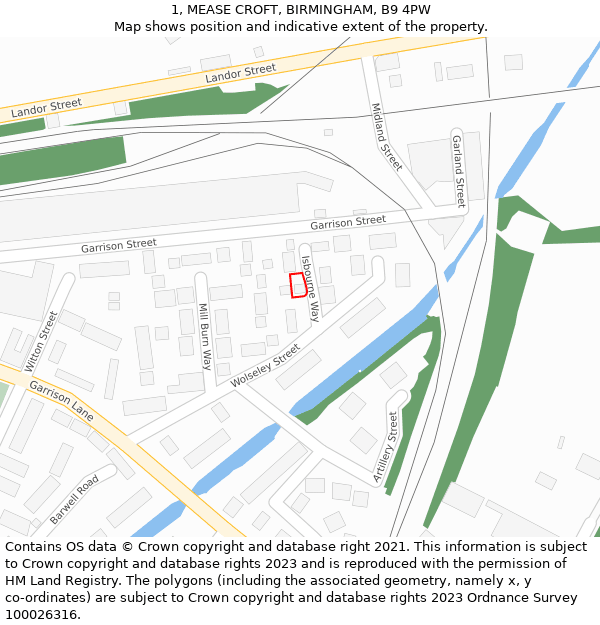 1, MEASE CROFT, BIRMINGHAM, B9 4PW: Location map and indicative extent of plot