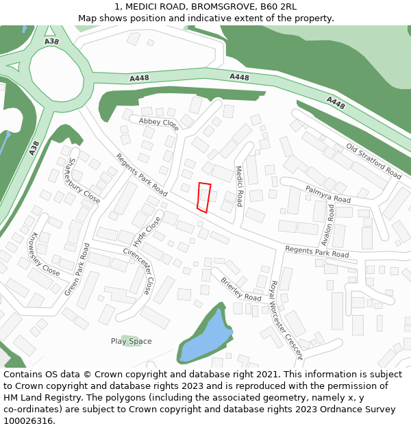 1, MEDICI ROAD, BROMSGROVE, B60 2RL: Location map and indicative extent of plot