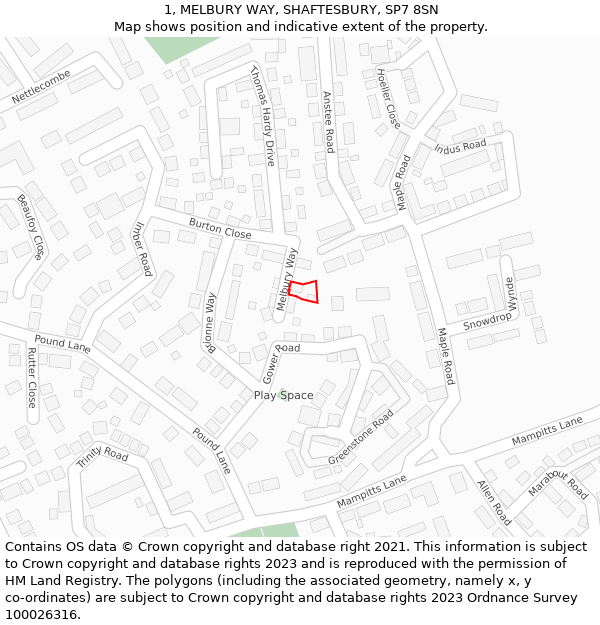 1, MELBURY WAY, SHAFTESBURY, SP7 8SN: Location map and indicative extent of plot