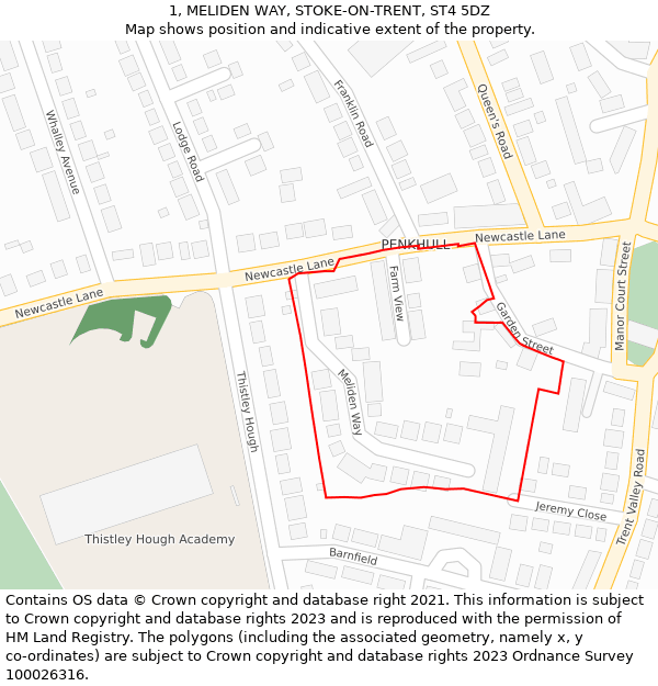 1, MELIDEN WAY, STOKE-ON-TRENT, ST4 5DZ: Location map and indicative extent of plot