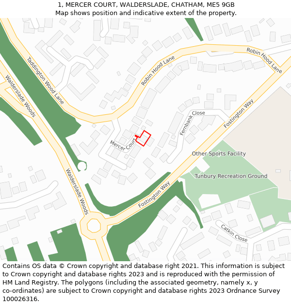 1, MERCER COURT, WALDERSLADE, CHATHAM, ME5 9GB: Location map and indicative extent of plot