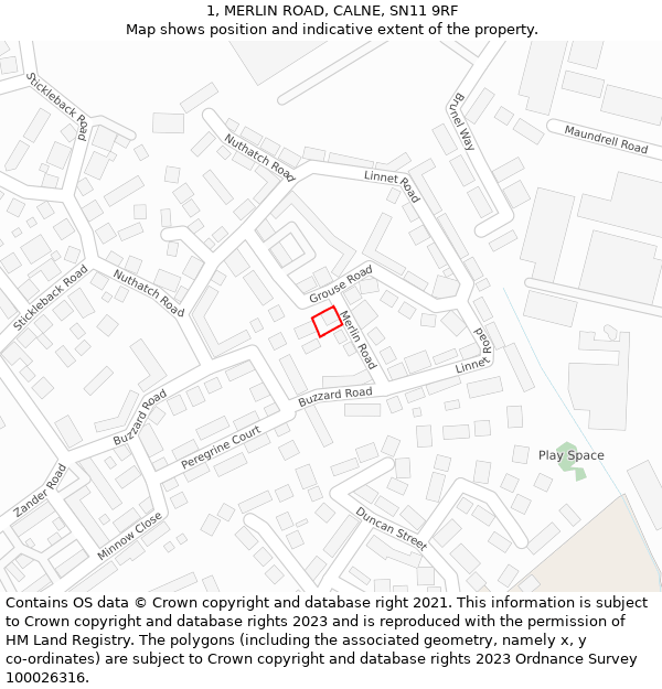 1, MERLIN ROAD, CALNE, SN11 9RF: Location map and indicative extent of plot