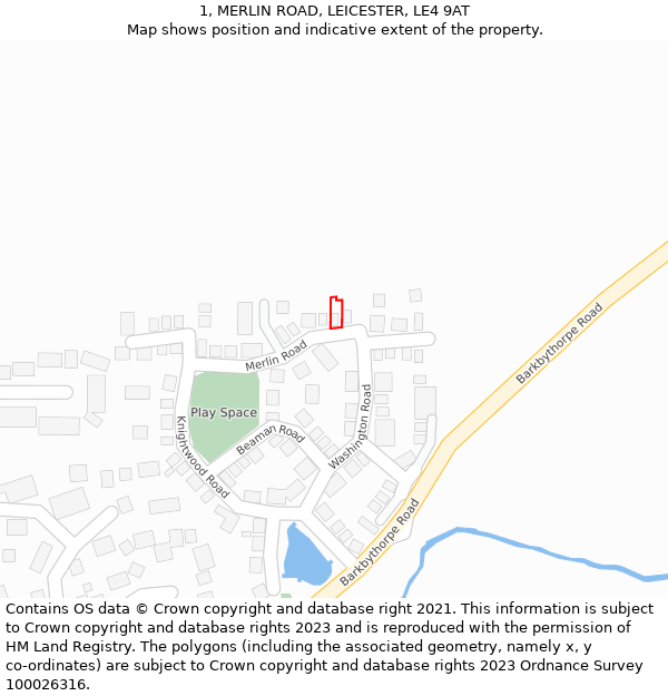 1, MERLIN ROAD, LEICESTER, LE4 9AT: Location map and indicative extent of plot